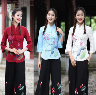 2025秋新款 显瘦棉麻中袖 5XL码 衬衫 有4XL 女唐装 中式 唐装 上衣女装