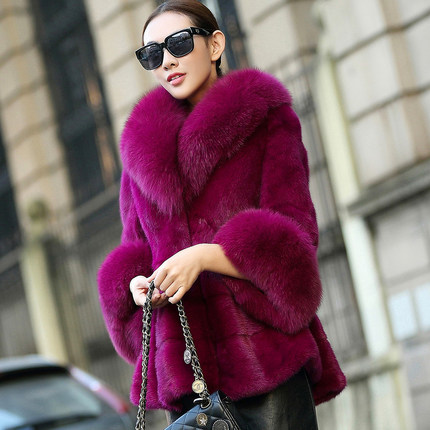 2015新款海宁水貂皮草整貂中长款修身狐狸毛