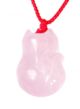 天然粉晶项链狐狸吊坠