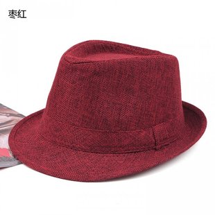 男士帽子潮英伦爵士光板亚麻小礼帽沙滩帽街拍舞台表演帽中老年帽