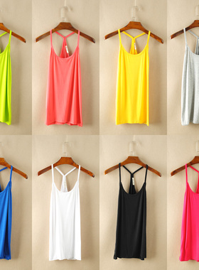 韩版莫代尔吊带Y字背心大码宽松显瘦百搭中长款纯色打底上衣胖MM