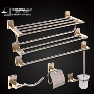 潜水艇卫生间置物架金色浴巾架毛巾杆洗手间浴室卫浴五金挂件套装