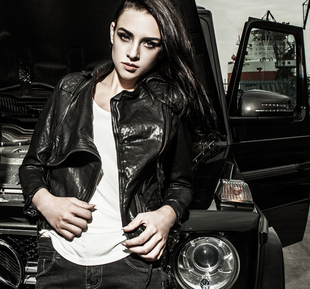 皮匠门 MEN+英国植鞣绵羊皮衣女夹克 翻领机车短款修身LM1015A