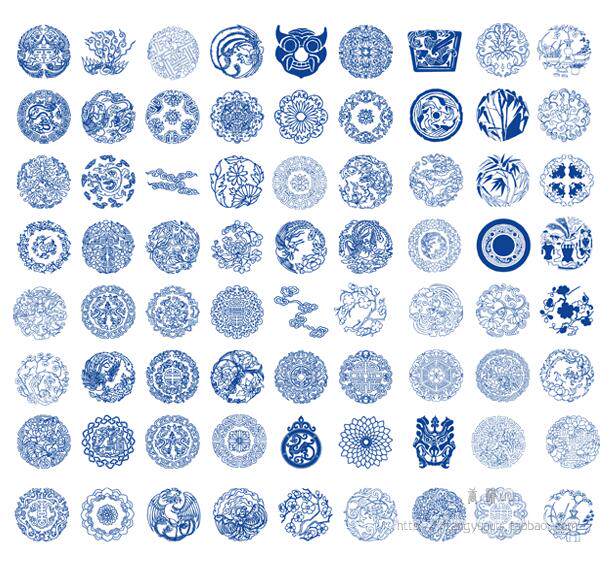 中国古典透明底矢量素材青花瓷—国画白描线描搞70 买一赠一