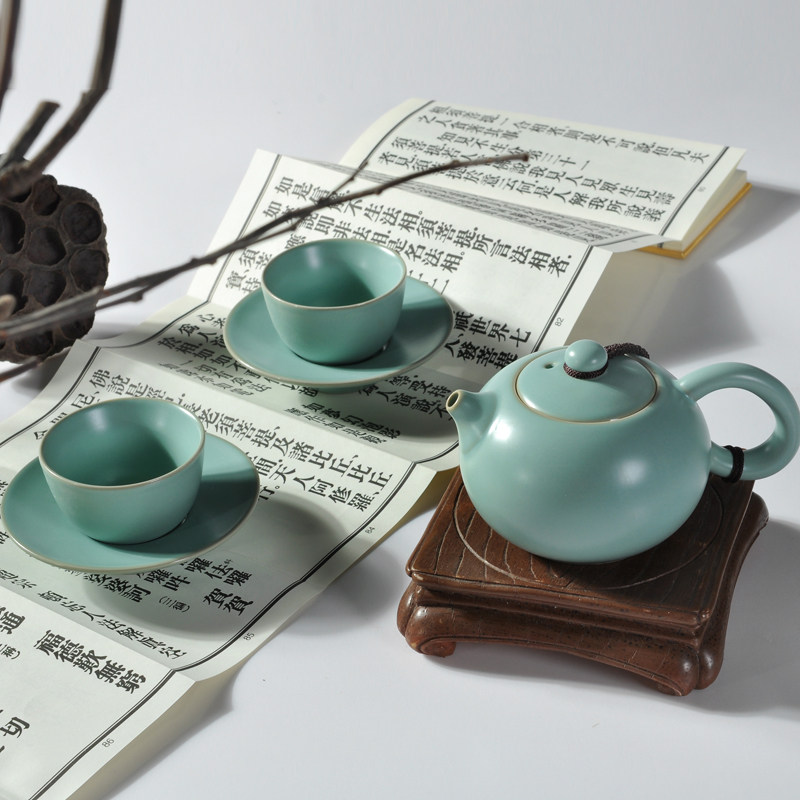 还真汝窑旅行包茶具套装式茶壶家用功夫可养开片茶杯一壶二杯两杯