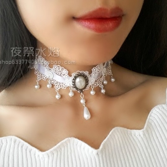 欧式复古白色蕾丝淑女风镂空项链