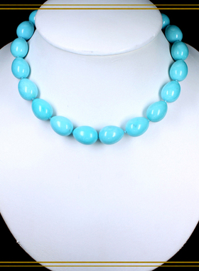 鸽子蛋！海外回流进口天然美国睡美人高蓝瓷松绿松石女项链130克