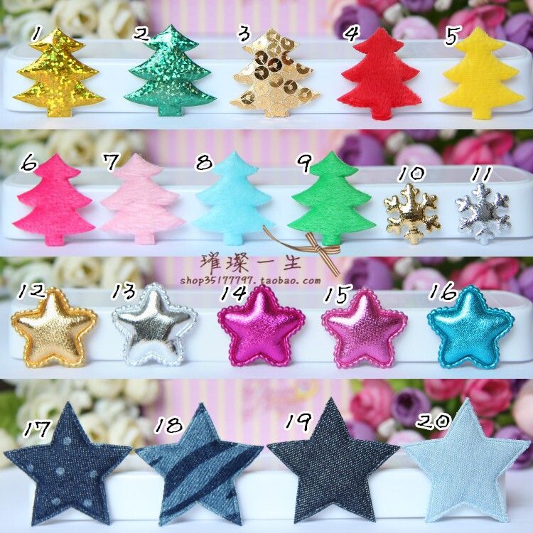M5牛仔布艺星星毛绒星星闪片圣诞树雪花发饰发夹diy材料配件饰品