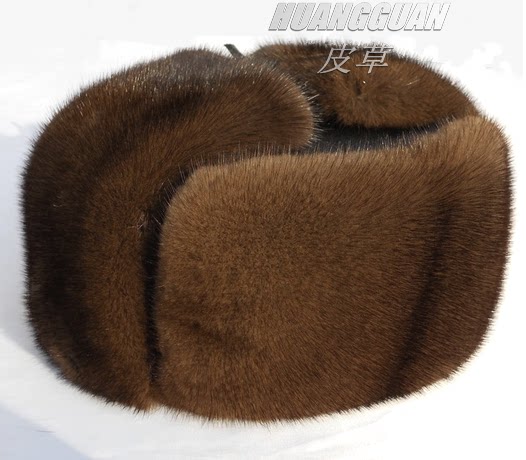 户外水貂帽男雷锋帽进口貂皮帽时尚中老年貂毛帽护耳真皮草帽保暖