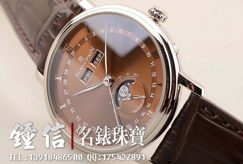 已售出【97新】宝珀白金全历月相自动机械折叠扣皮带男表6263-1546a-55b