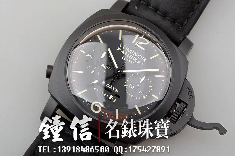已售出【97新】沛纳海PAM00317黑陶瓷八日链单按钮计时昼夜显示皮带男表