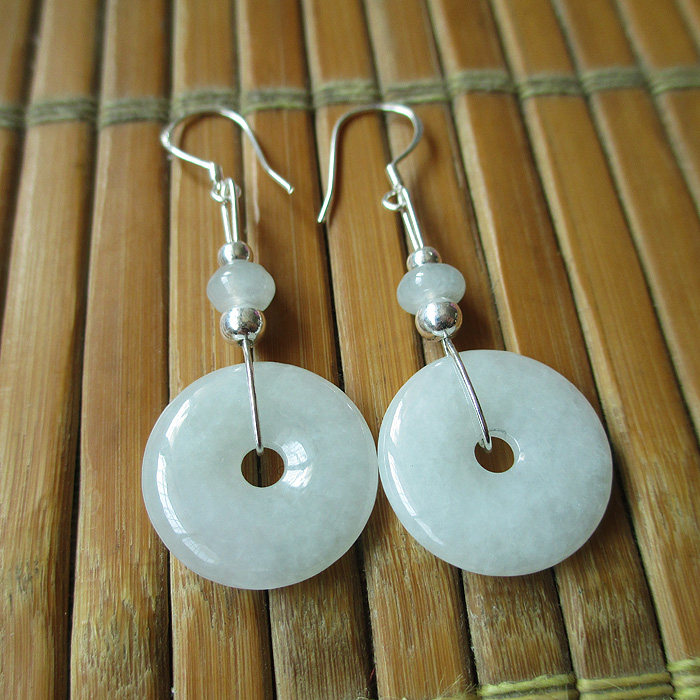 缅甸天然翡翠大耳环玉耳坠A货玉石平安扣925纯银镶嵌女耳饰古风长