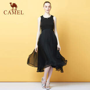 【非卖品】camel/骆驼女装 夏款假两件拼接长裙无袖欧根纱连衣裙