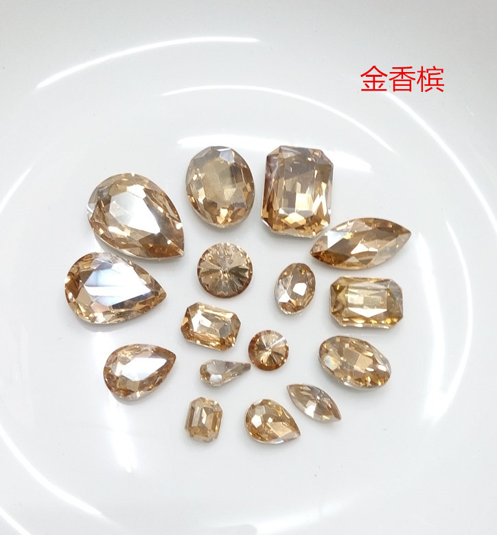 高档尖底水晶玻璃水钻diy饰品发卡配件材料手机壳美容金香槟色new