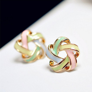 镂空花形耳环 彩色环绕半面小彩球耳钉 耳饰 高品质 E398