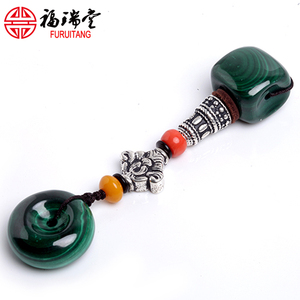 孔雀绿孔雀石天然藏式佛头三通佛珠配饰念珠DIY散珠扣背云