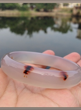 巴西纯天然原色无烧灵性红色水草玛瑙手镯加厚不加宽玉髓手女礼89