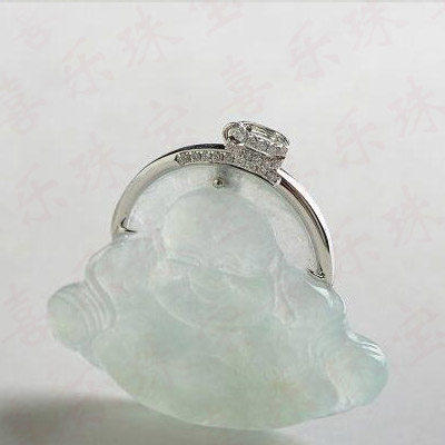 喜乐珠宝玉石翡翠佛公吊坠18K金镶嵌定制加工工费