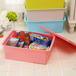 炫彩有盖收纳盒塑料桌面整理箱化妆品盒子药箱百纳储物箱收纳箱