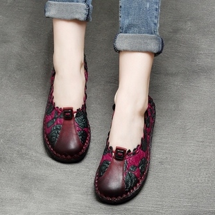 大码 民族风复古森女真皮软底套脚浅口懒人女鞋 新款 2025夏季