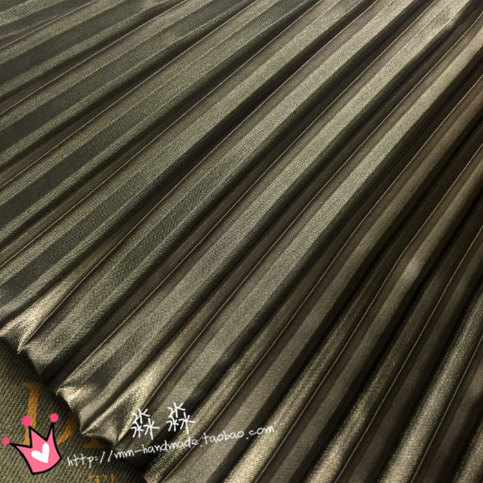 服装布料 电光古铜色大褶风琴褶压皱百褶仿真丝色丁 不透裙子面料