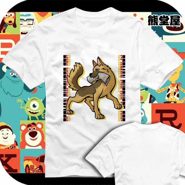 德国牧羊犬叼报纸警犬狼犬狼狗纯棉T恤短袖男女衣服