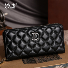 Miao di leather ladies wallet large zip around wallet zip 20 percent letters handbag small fields breathe sweet rhombic multifunctional Sheepskin purse