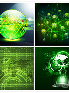 A1145矢量信息图未来世界绿色信息时代计算机互联网 AI设计素材