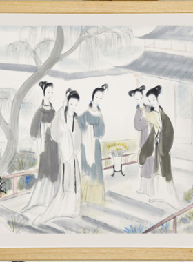 字画客厅高清国画书画真迹仕女图装饰画挂画仿林风眠五美图赠装裱
