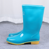雨鞋 胶鞋 女夏水鞋 双钱正品 高筒中筒雨靴牛筋底防滑女式 套鞋 劳保鞋