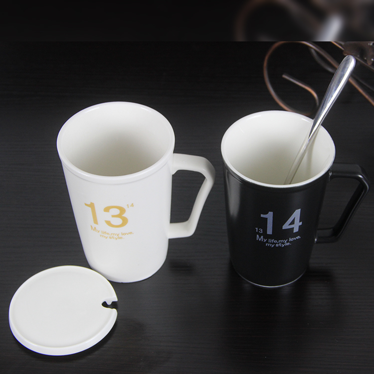 陶瓷杯 大容量马克杯创意1314一生一世一辈子黑白配亚光情侣瓷杯