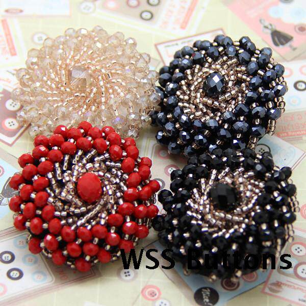 纽扣扣子 黑色蓝色高档订珠子珍珠手工包扣毛衣大衣扣装饰扣38mm