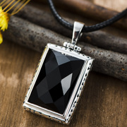 Thai natural atmospheric square black Onyx pendant in 925 Silver carnelian gemstone pendant wave