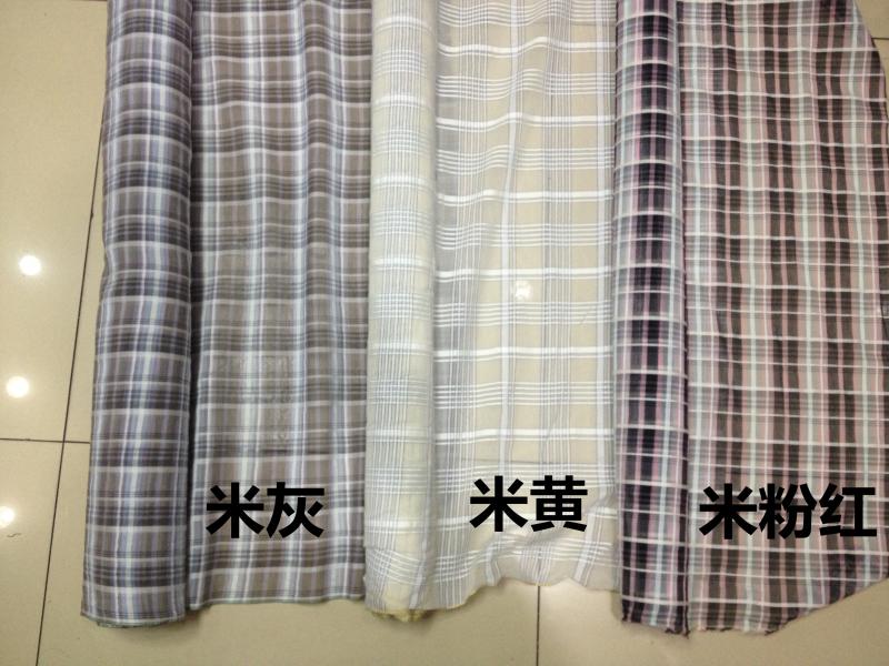 夏季泰丝真丝麻衬衫面料格子连衣裙米灰布料挺括朦胧透明