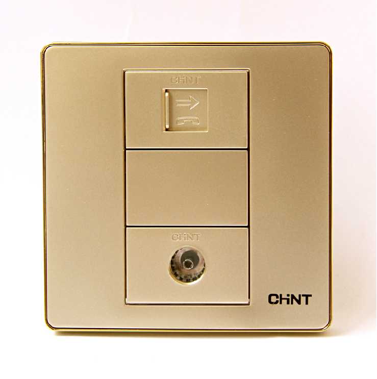 正泰电工开关插座 电话电视插座 电话TV有线插座 86型9E香槟金色