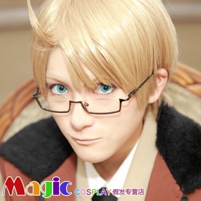 Magic cosplay假发 黑塔利亚 APH 美国 阿尔弗雷德 亚麻金色收脸