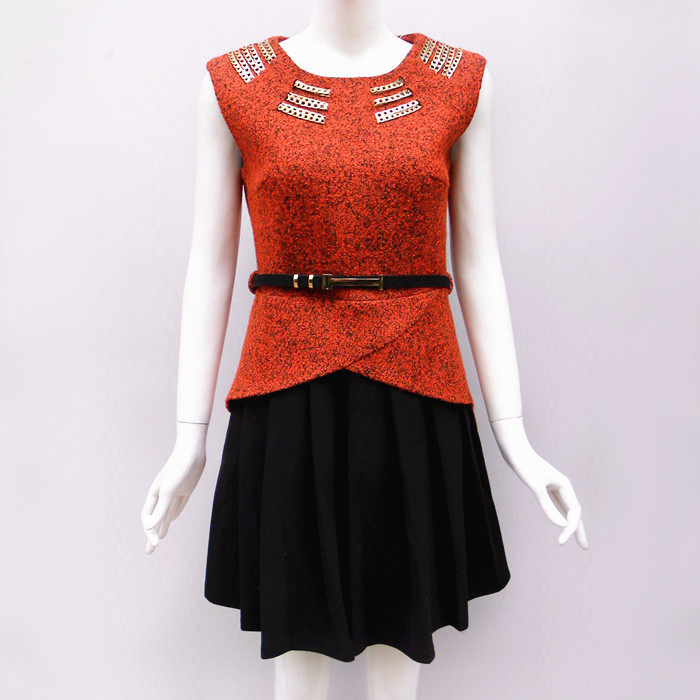 2023壹美佳人a250新款羊毛裙春秋冬装毛呢连衣裙桔色专柜摆裙