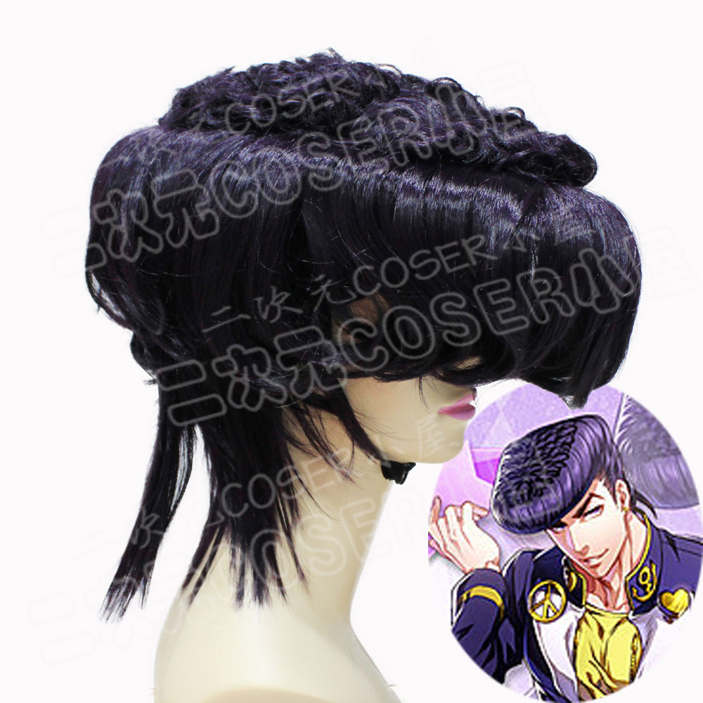 jojo的奇妙冒险 东方仗助 深紫色假发 cosplay 造型假发 现货