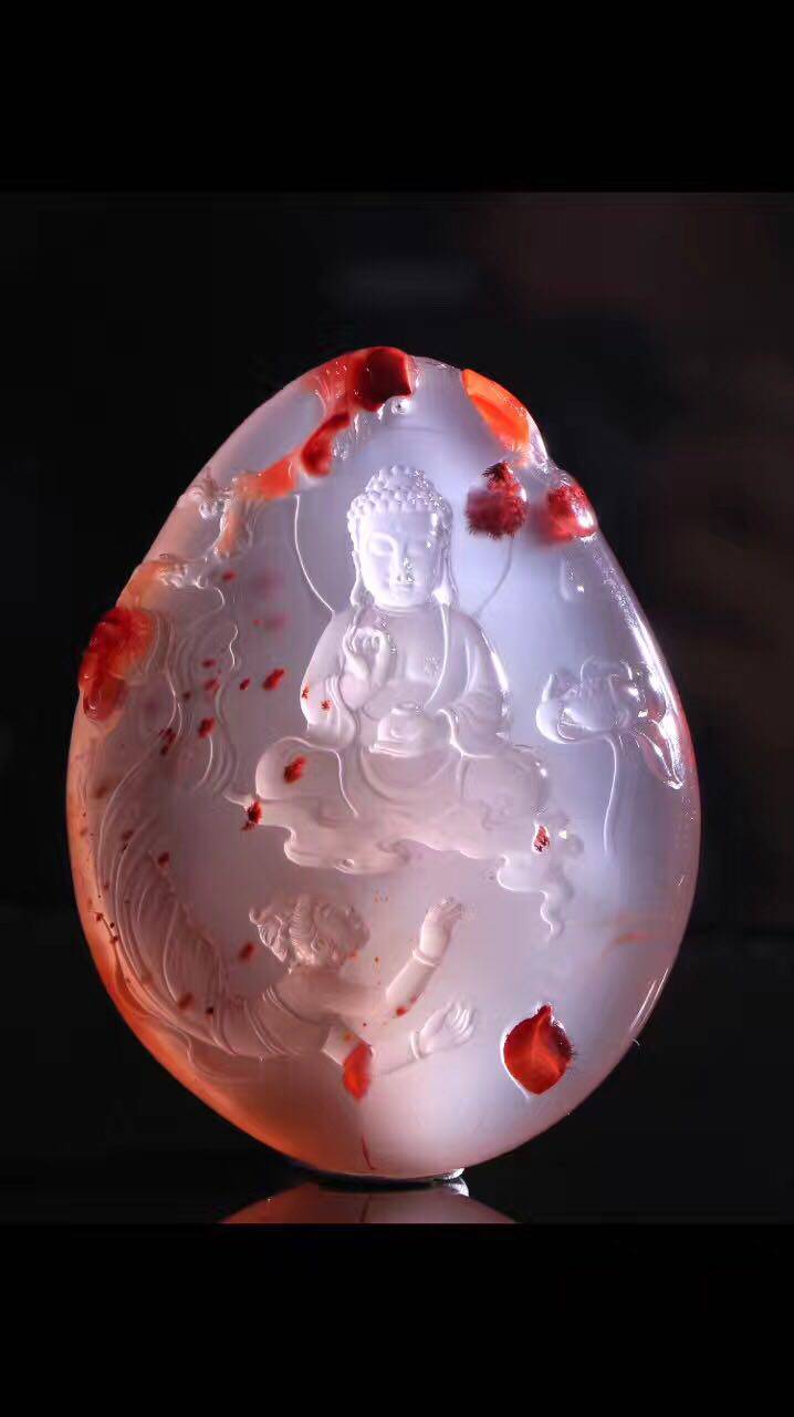 南红玛瑙凉山九口瓦西料冰飘吊坠敦煌壁画"玉雕大师肖军观音