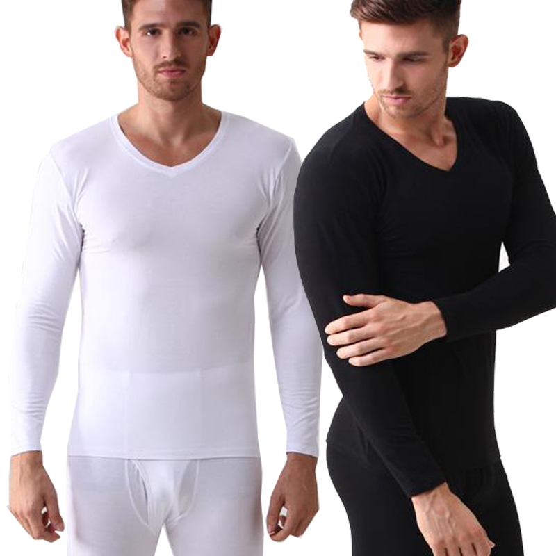 格凯服饰竹纤维莫代尔超薄款v领男士内衣圆领秋衣秋裤打底套装