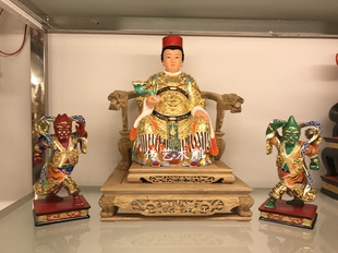 木雕神像妈祖林默天后宫天妃娘娘40cm配千里眼顺风耳20cm一套精品