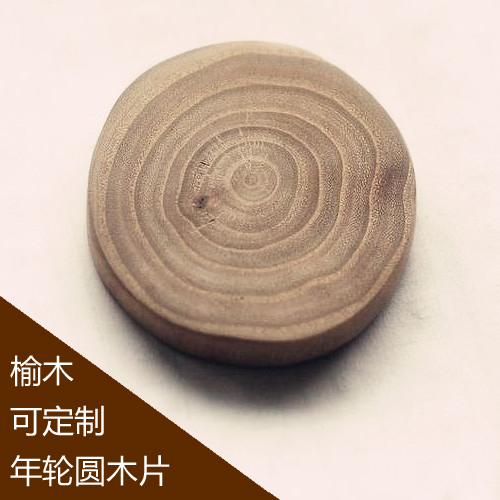 榆木年轮片带皮摆设1.5cm圆木片