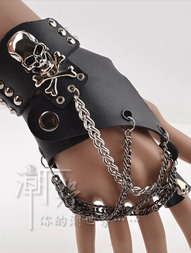 青年韩版半指男女霹雳街舞非主流个性演出黑色朋克骷髅链复古手套