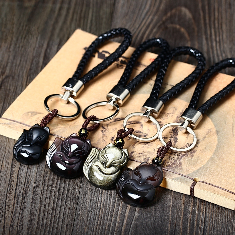 萌狐黑曜石狐狸叙祥白狐狸钥匙扣挂件汽车锁匙扣钥匙链男女