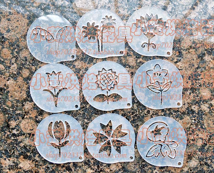 3寸/花朵玫瑰月季郁金香咖啡艺术拉花模/饼干蛋糕图案印花喷花模