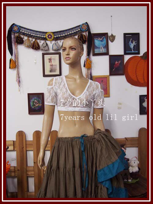 部落新款其他肚皮舞上衣 2019春夏韩国V领蕾丝露背开肩短袖D