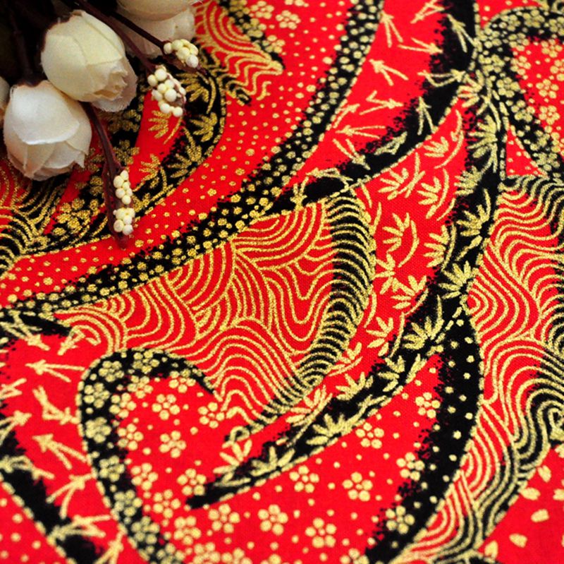 拼布DIY和风纯棉烫金布料和服面料娃衣面料日本进口棉布红色烫金
