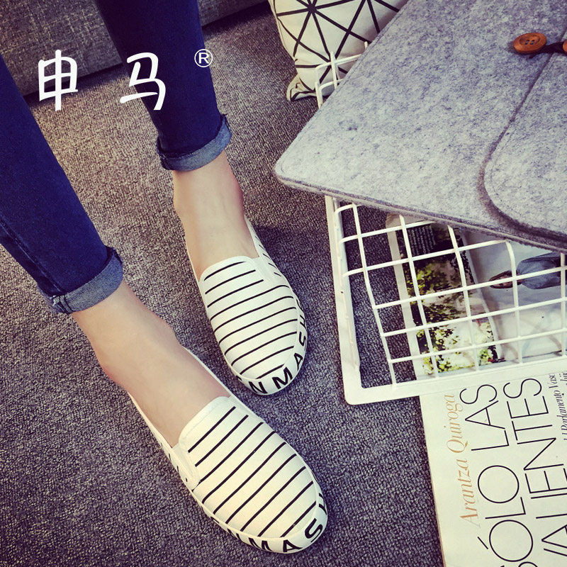 春秋套脚条纹帆布鞋女套脚一脚蹬懒人鞋韩版潮休闲鞋学生鞋情侣款|ruв категории Женская обувь, холст обувь - от Buy2taobao.com для оказания профессиональной услуги покупки агента Taobao