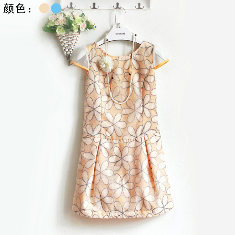 国内品牌撤柜 2015夏装甜美名媛编织大花朵三层欧根纱显瘦连衣裙