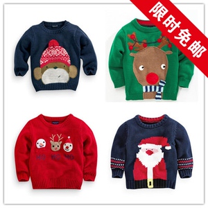 外贸大牌童装 现货包邮N官网男女宝宝新年圣诞纯棉毛衣针织衫
